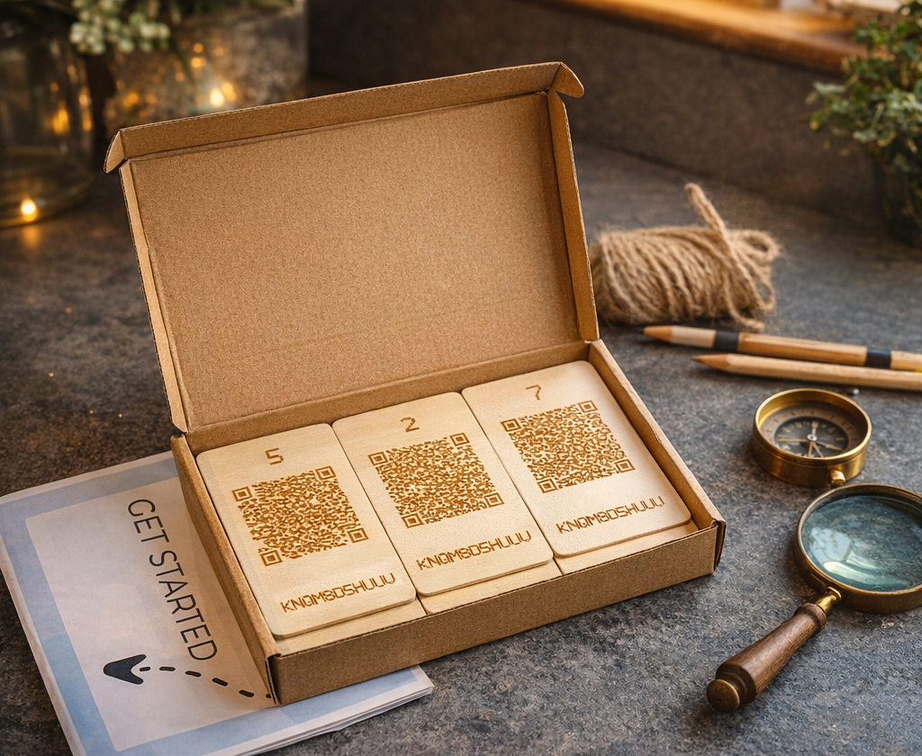 Creative Classroom QR Trail kit contents arranged for the shop listing.